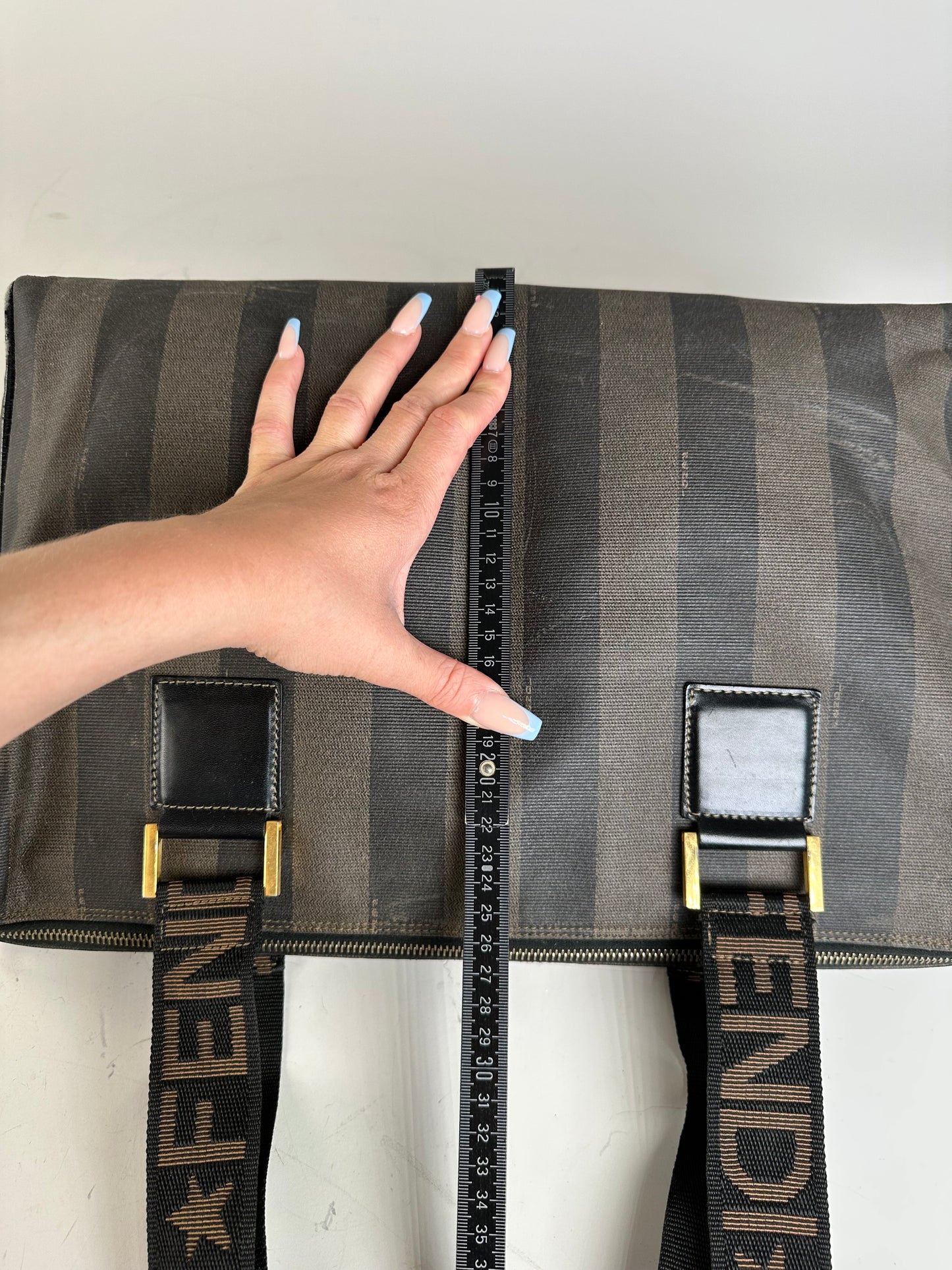 Vintage Fendi Coated Canvas Tote Dark Brown Black Gold