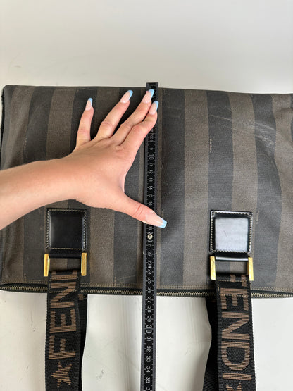 Vintage Fendi Coated Canvas Tote Dark Brown Black Gold