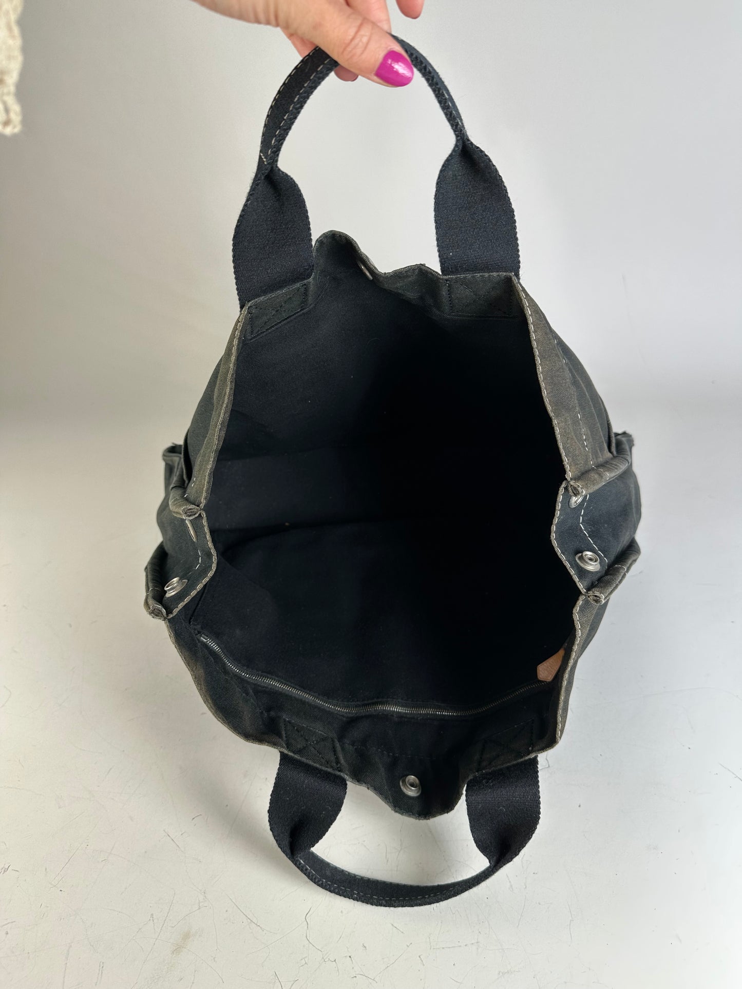 Vintage Hermes Canvas Tote Black Silver