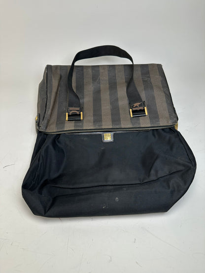 Vintage Fendi Coated Canvas Tote Dark Brown Black Gold
