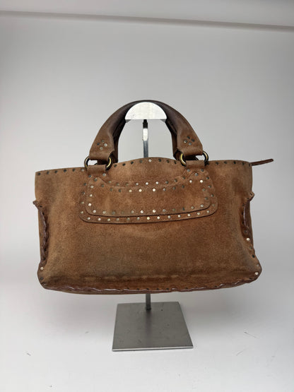 Sac Boogie clouté en daim vintage Celine Paris marron