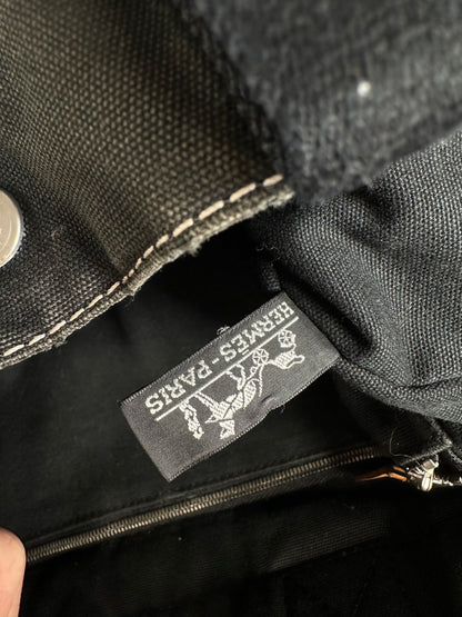 Vintage Hermes Canvas Tote Black Silver