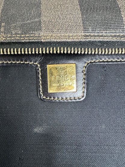 Vintage Fendi Coated Canvas Tote Dark Brown Black Gold