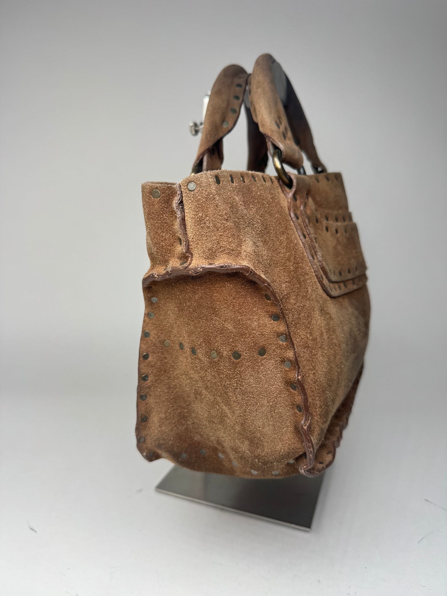 Sac Boogie clouté en daim vintage Celine Paris marron