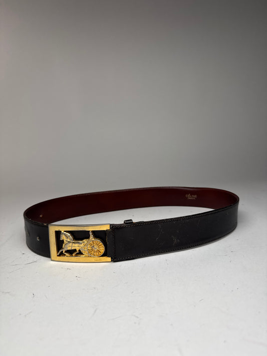Vintage Celine Paris Leather Belt Black burgundy
