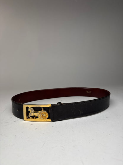 Vintage Celine Paris Leather Belt Black burgundy