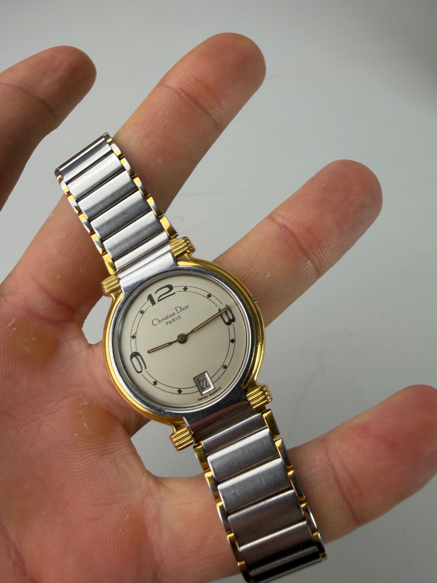 Vintage Dior Stainless Steel Bracelet Watch Silver Gold