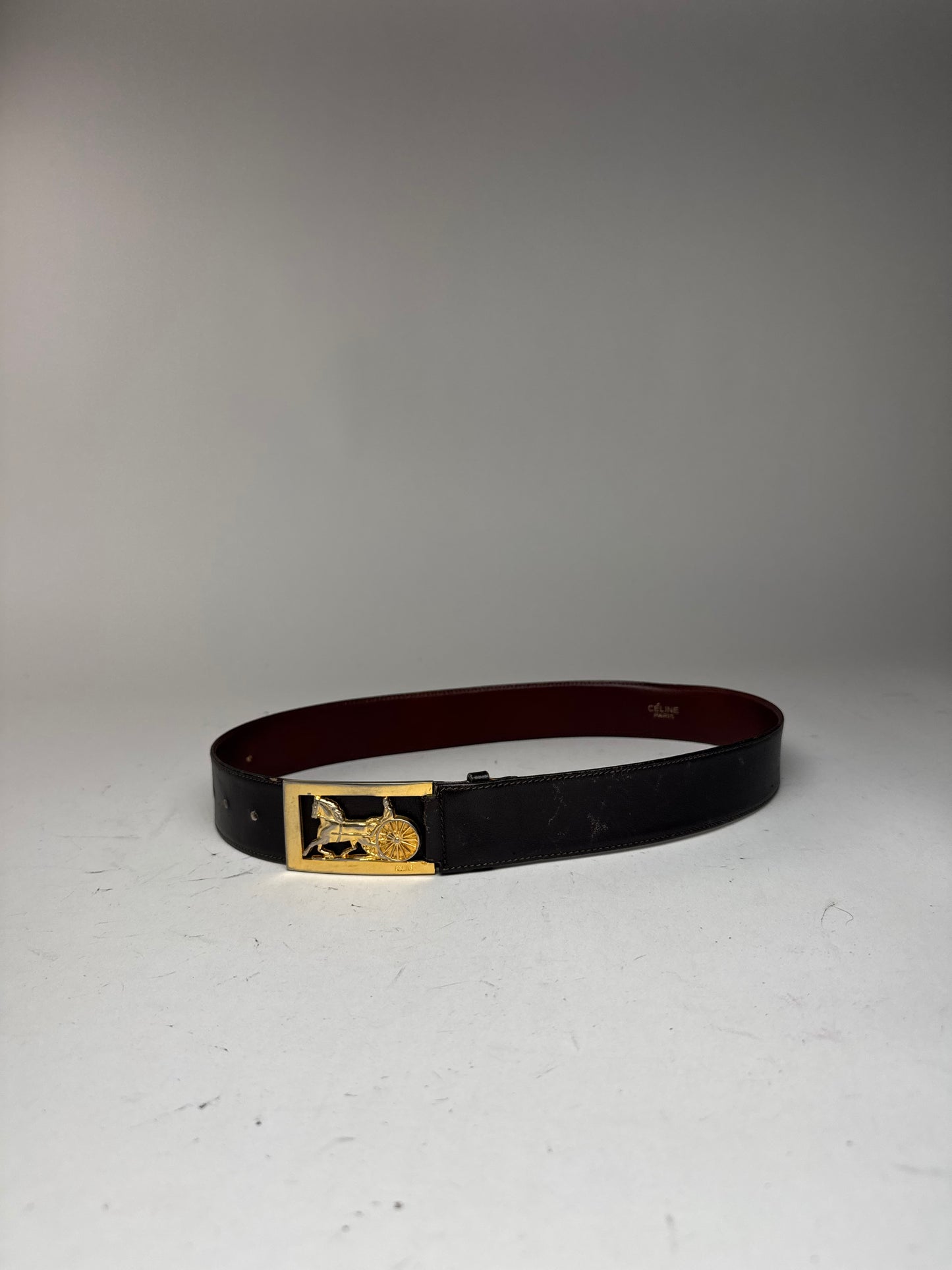 Vintage Celine Paris Leather Belt Black burgundy