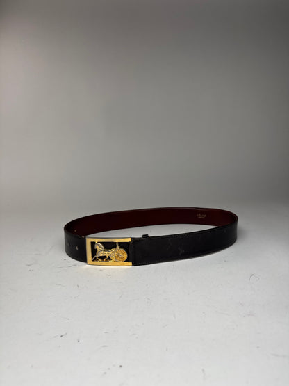Vintage Celine Paris Leather Belt Black burgundy