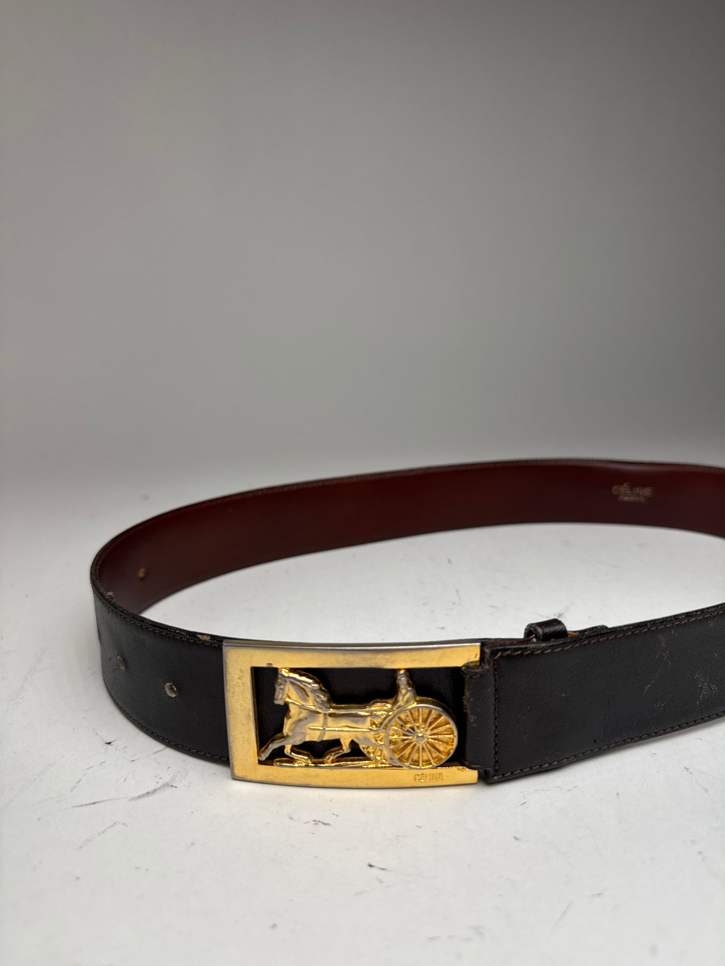 Vintage Celine Paris Leather Belt Black burgundy