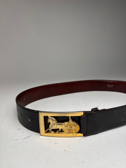 Vintage Celine Paris Leather Belt Black burgundy