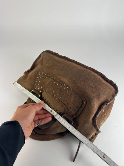 Sac Boogie clouté en daim vintage Celine Paris marron