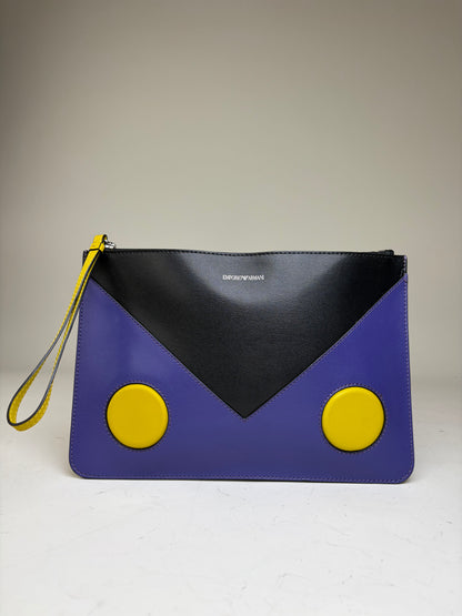 Vintage Emporio Armani Leather Clutch Purple Black Yellow