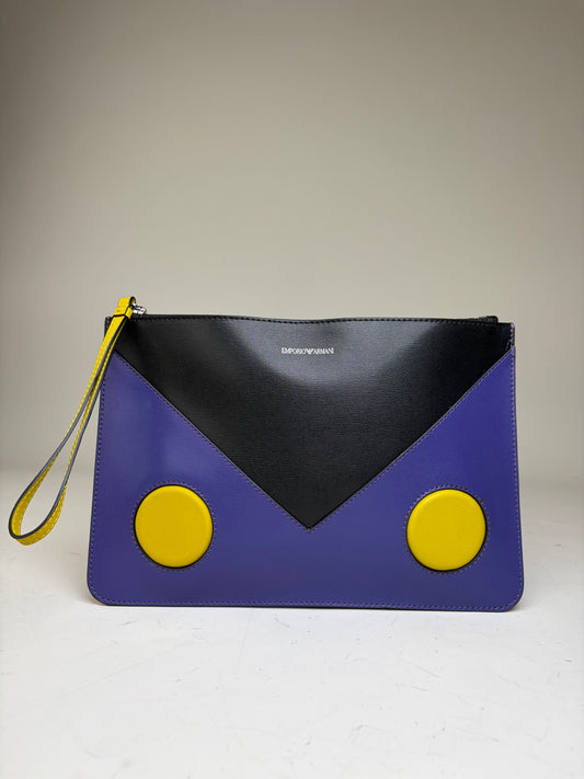 Vintage Emporio Armani Leather Clutch Purple Black Yellow
