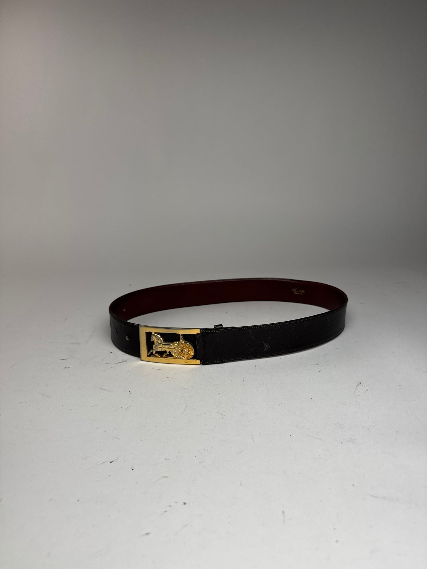 Vintage Celine Paris Leather Belt Black burgundy