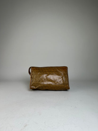 Vintage Fendi FF Monogram Coated Canvas Clutch Brown Tan