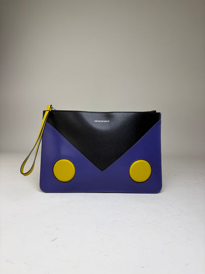 Vintage Emporio Armani Leather Clutch Purple Black Yellow