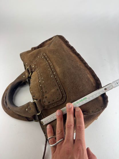 Sac Boogie clouté en daim vintage Celine Paris marron