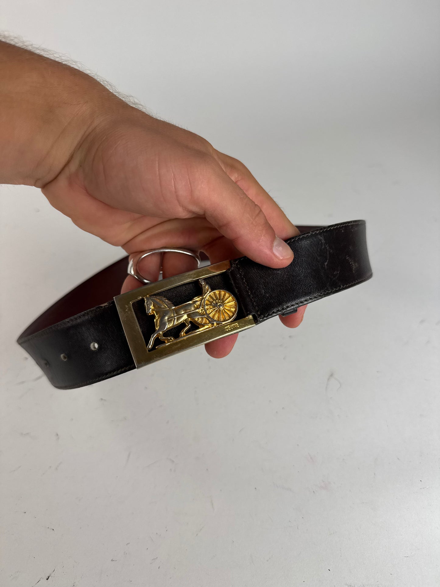 Vintage Celine Paris Leather Belt Black burgundy