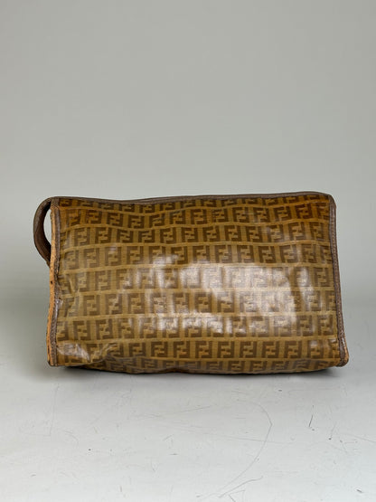 Vintage Fendi FF Monogram Coated Canvas Clutch Brown Tan