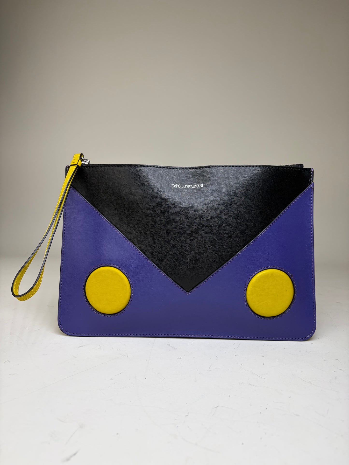 Vintage Emporio Armani Leather Clutch Purple Black Yellow