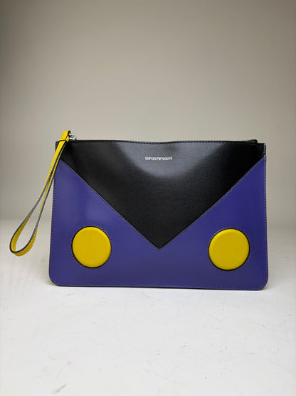 Vintage Emporio Armani Leather Clutch Purple Black Yellow