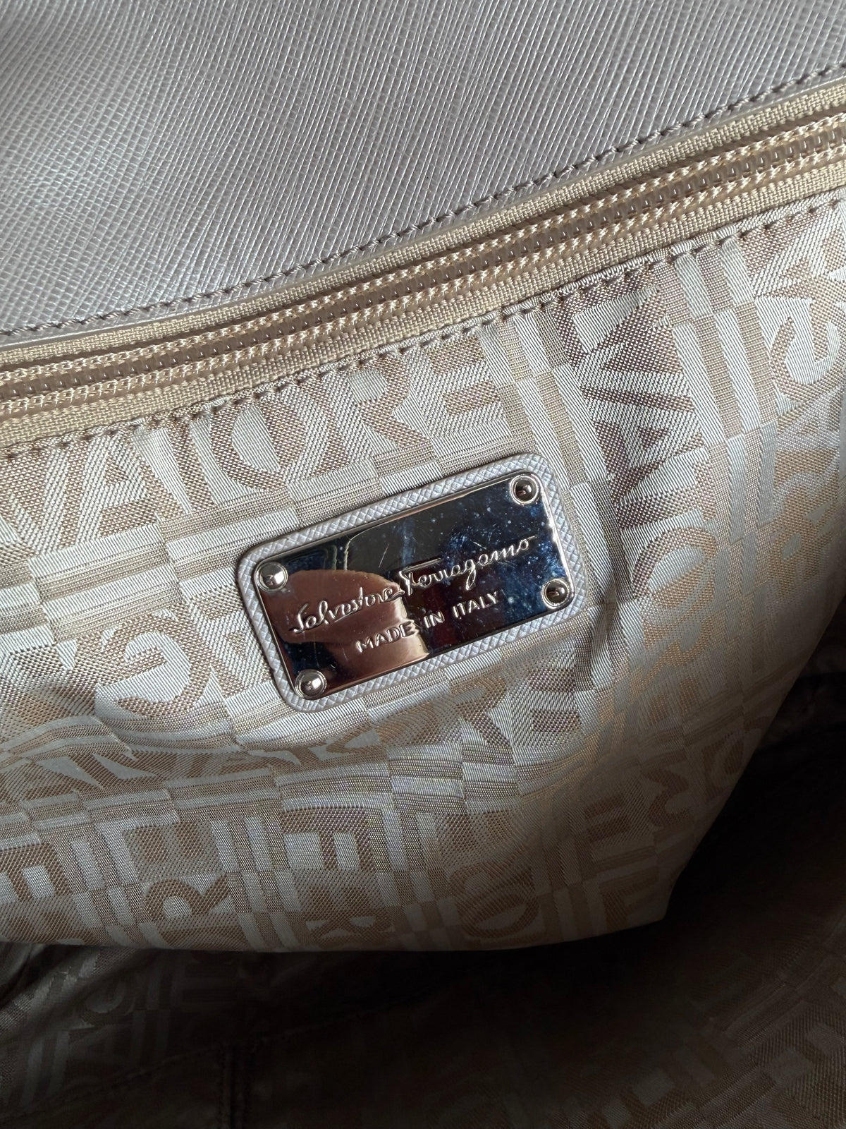 Vintage Salvatore Ferragamo Sofia Saffiano Leather Bag c. 2010 Light Grey