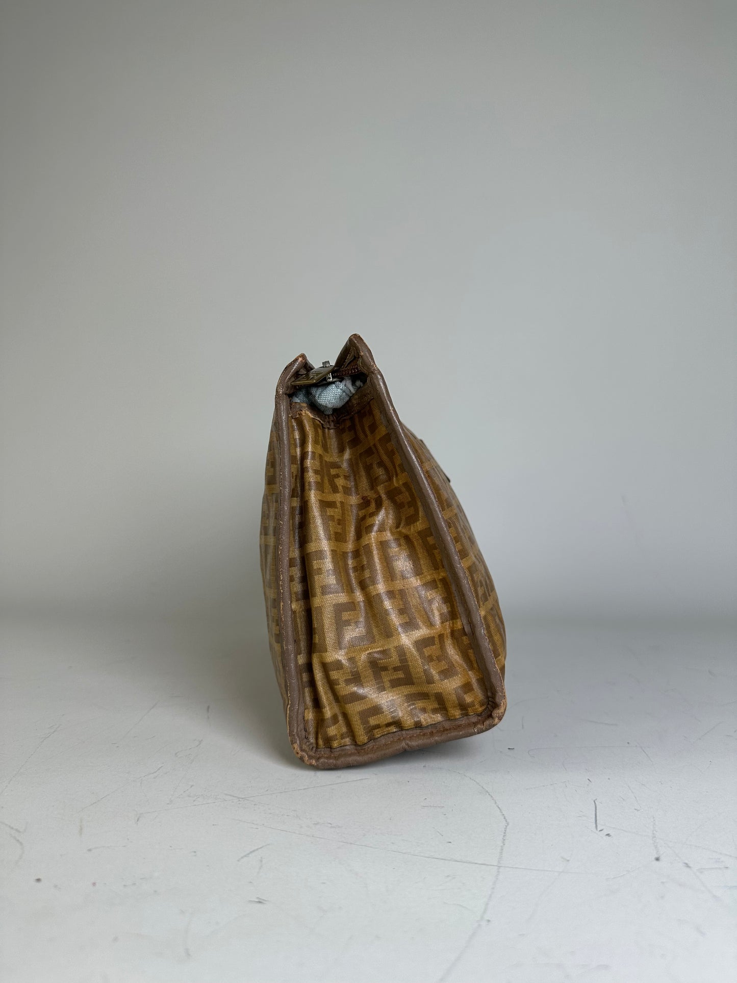 Vintage Fendi FF Monogram Coated Canvas Clutch Brown Tan