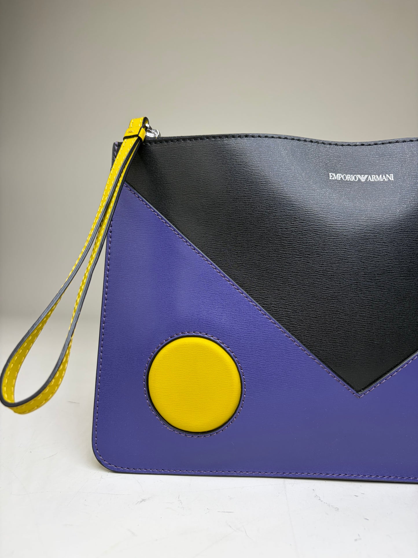 Vintage Emporio Armani Leather Clutch Purple Black Yellow