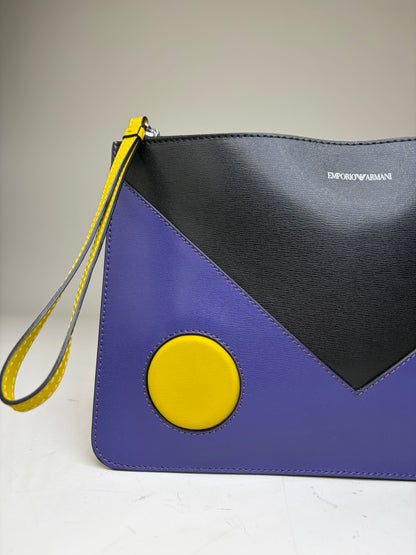 Vintage Emporio Armani Leather Clutch Purple Black Yellow
