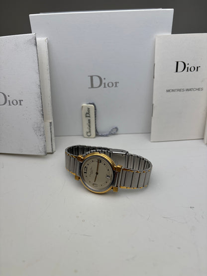 Vintage Dior Stainless Steel Bracelet Watch Silver Gold
