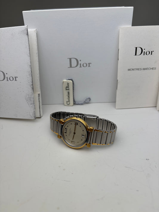 Vintage Dior Stainless Steel Bracelet Watch Silver Gold