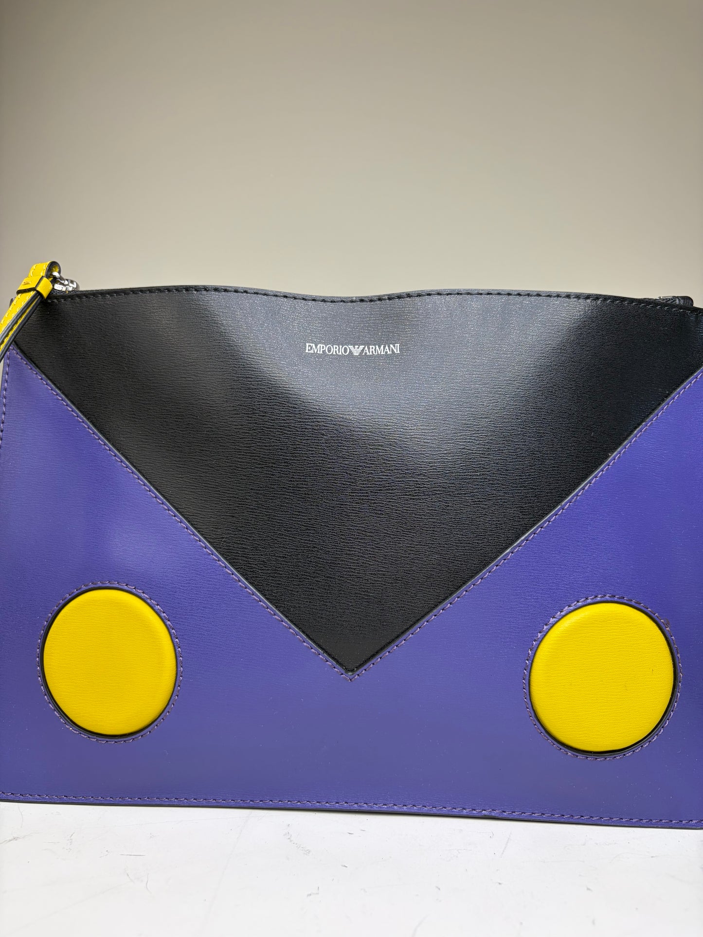 Vintage Emporio Armani Leather Clutch Purple Black Yellow