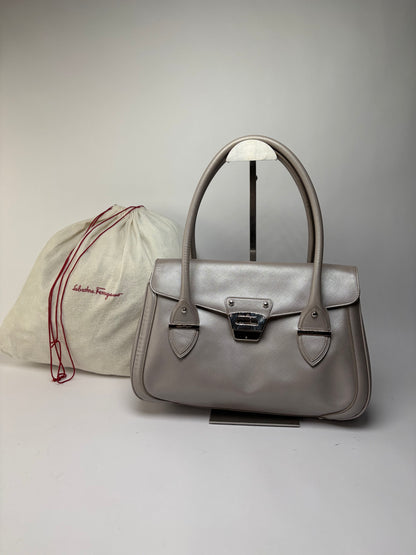 Vintage Salvatore Ferragamo Sofia Saffiano Leather Bag c. 2010 Light Grey