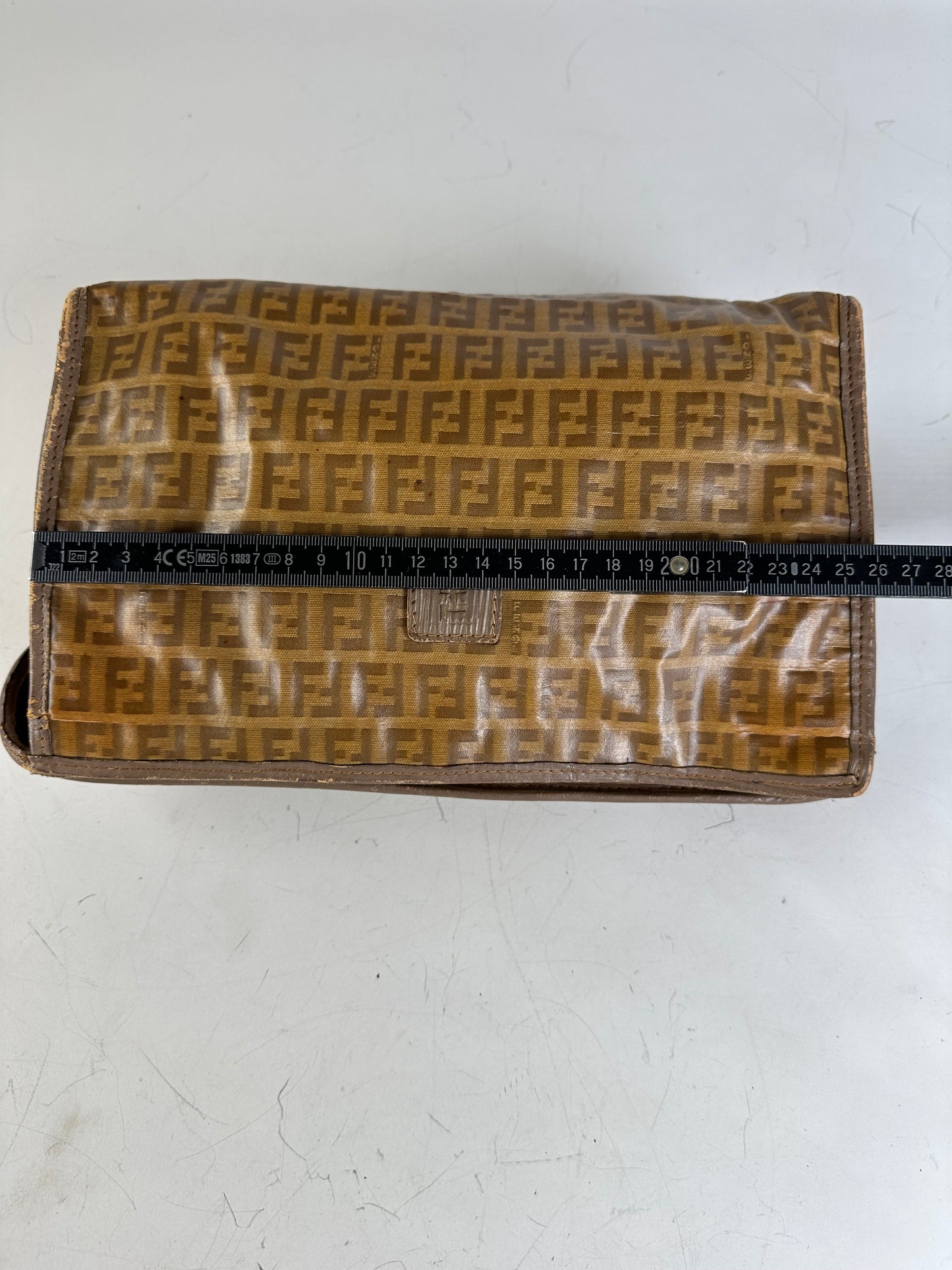 Vintage Fendi FF Monogram Coated Canvas Clutch Brown Tan