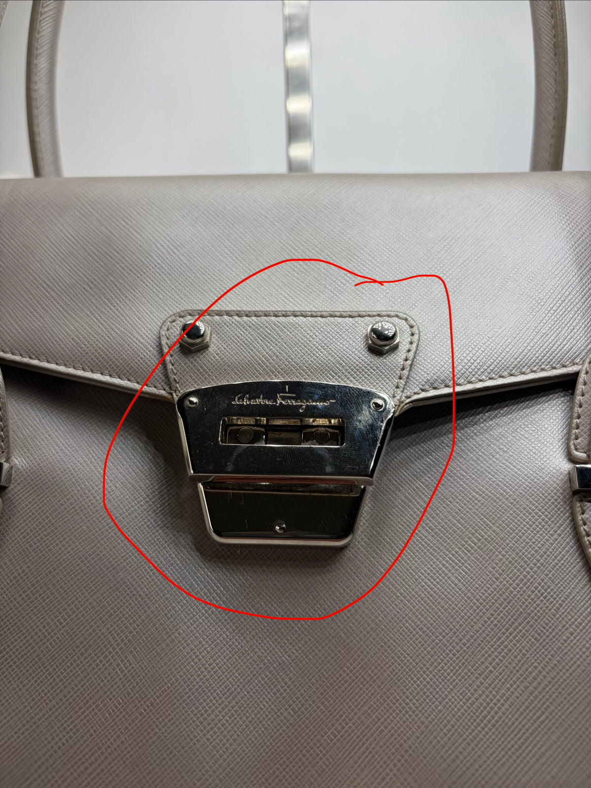 Vintage Salvatore Ferragamo Sofia Saffiano Leather Bag c. 2010 Light Grey