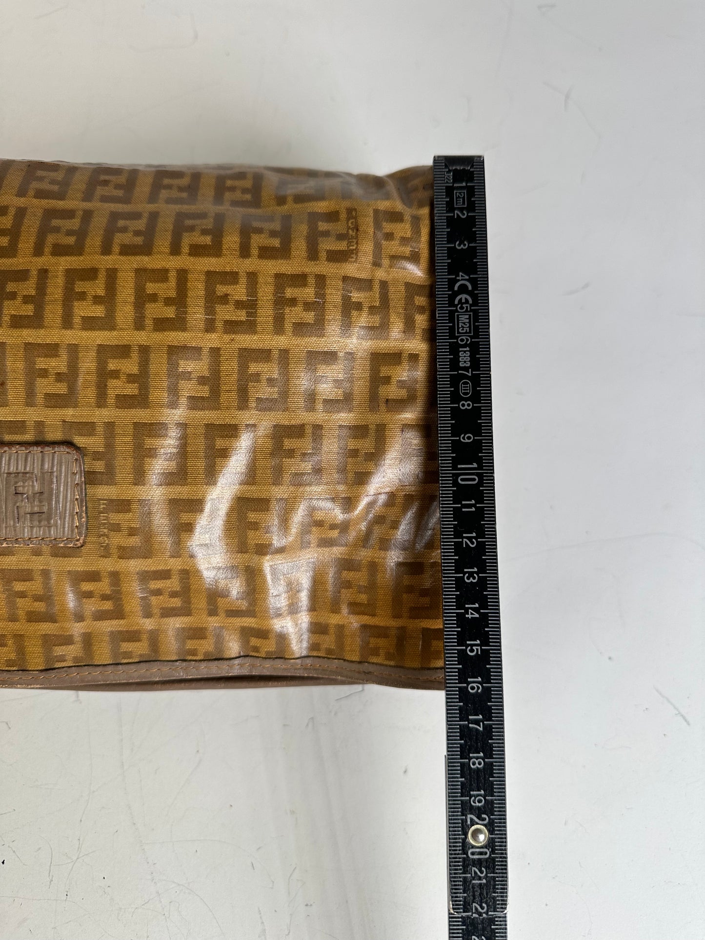 Vintage Fendi FF Monogram Coated Canvas Clutch Brown Tan