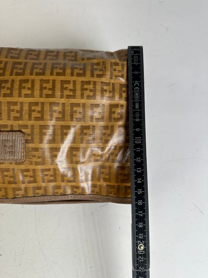 Vintage Fendi FF Monogram Coated Canvas Clutch Brown Tan
