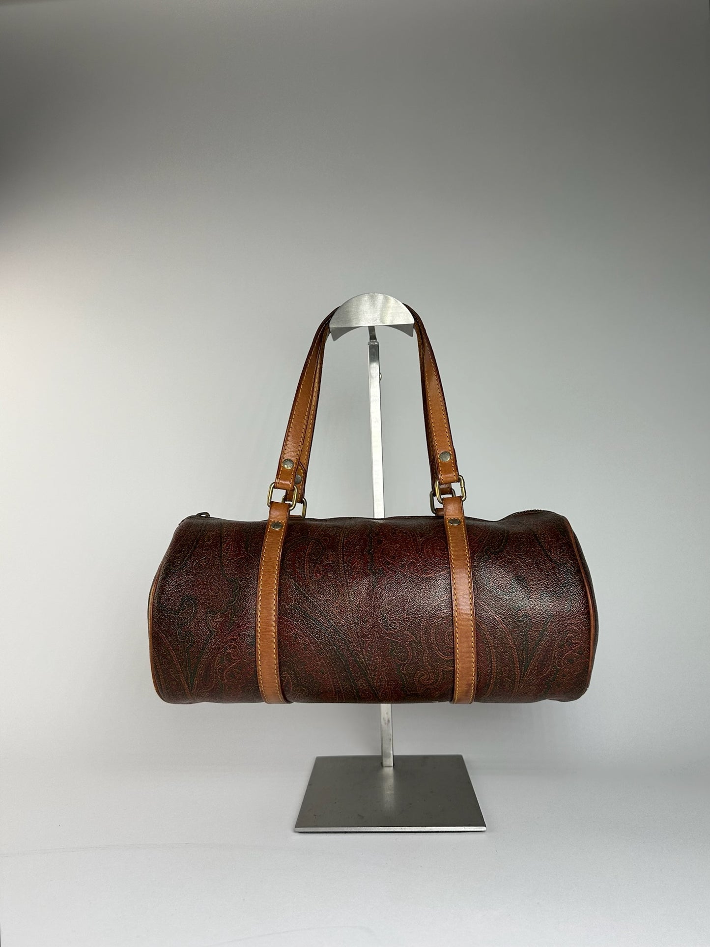 Vintage Etro Paisley Monogram Leather Bowling Bag