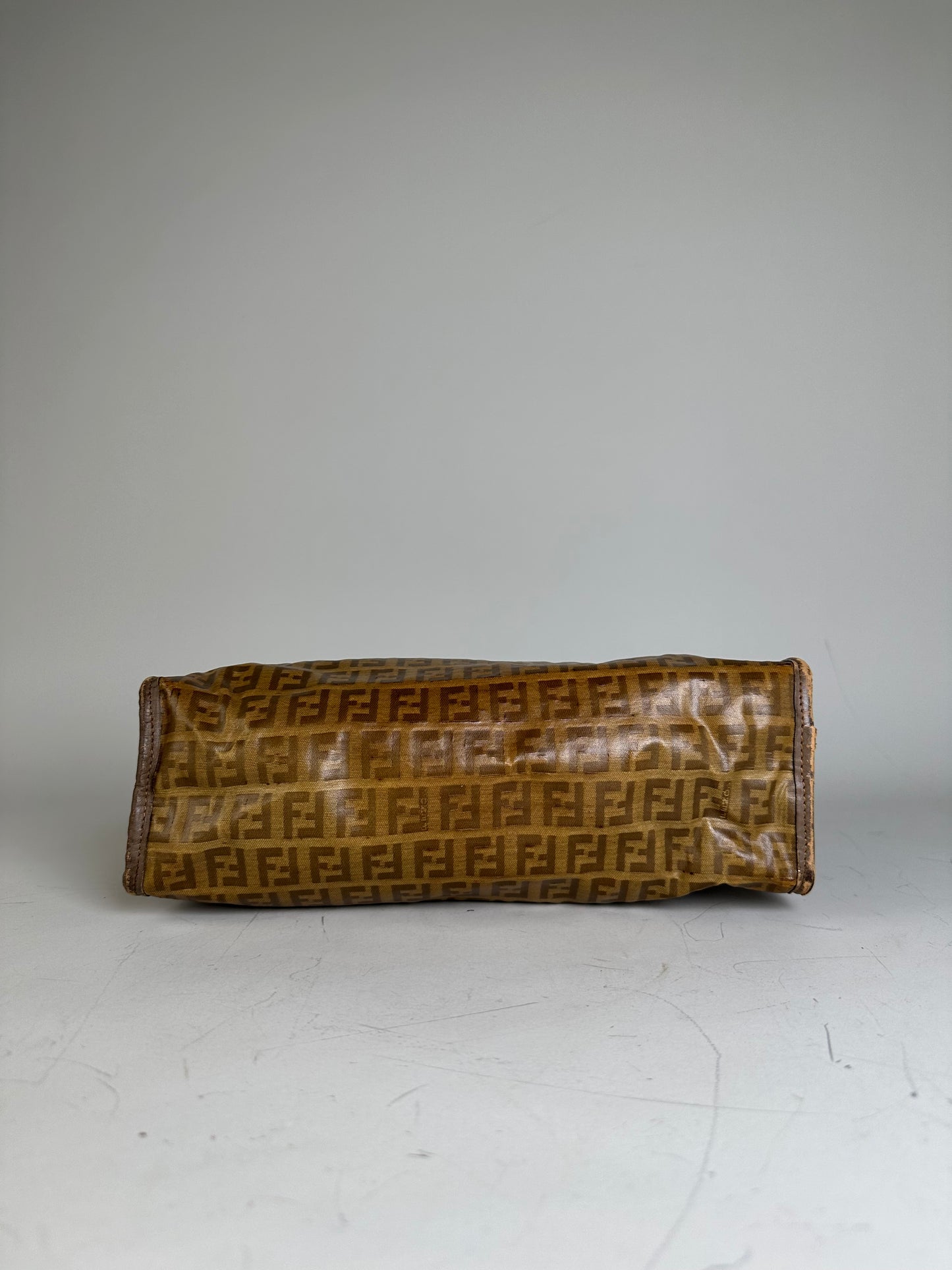 Vintage Fendi FF Monogram Coated Canvas Clutch Brown Tan