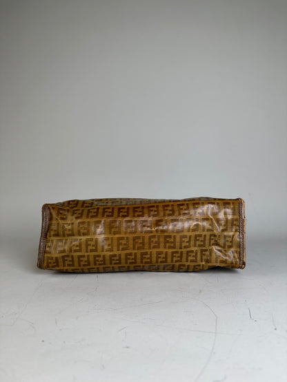 Vintage Fendi FF Monogram Coated Canvas Clutch Brown Tan
