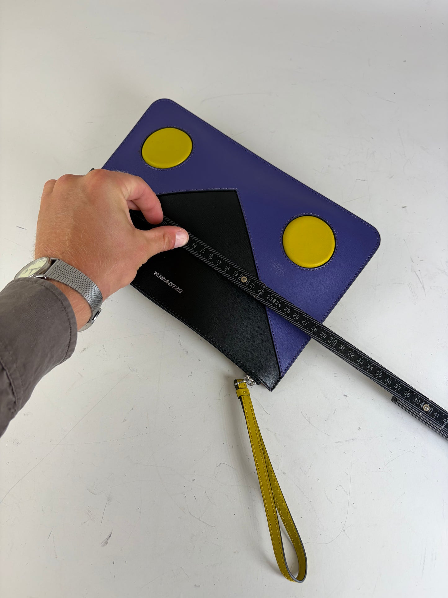Vintage Emporio Armani Leather Clutch Purple Black Yellow