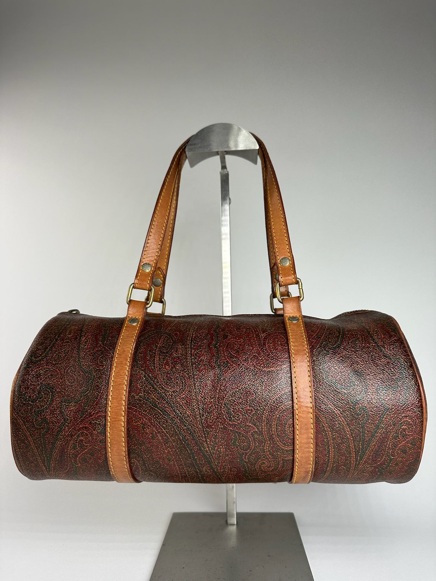 Vintage Etro Paisley Monogram Leather Bowling Bag