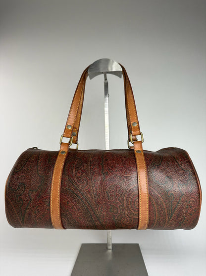 Vintage Etro Paisley Monogram Leather Bowling Bag
