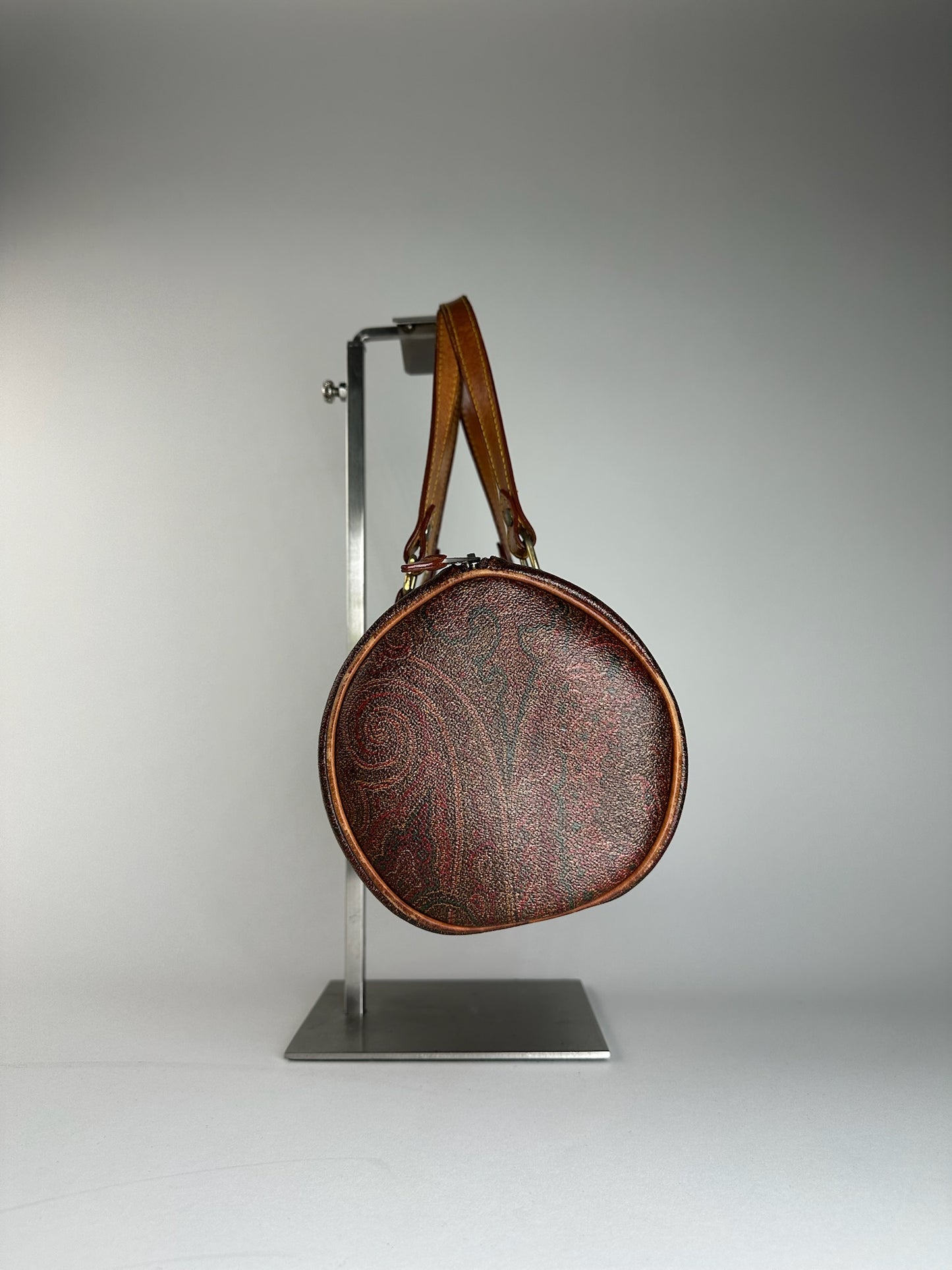 Vintage Etro Paisley Monogram Leather Bowling Bag