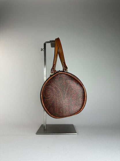 Vintage Etro Paisley Monogram Leather Bowling Bag