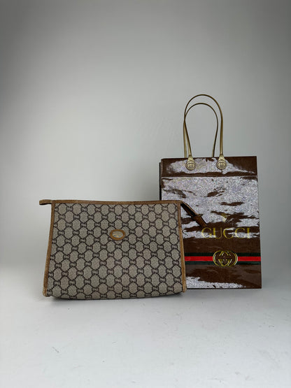 Vintage Gucci GG Plus Canvas Clutch Beige