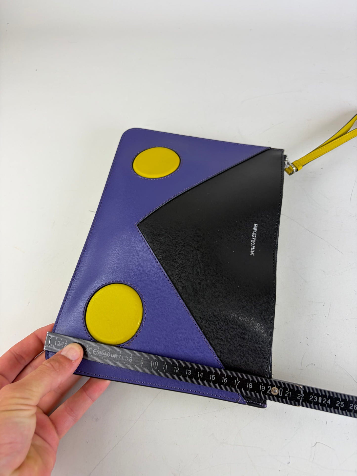 Vintage Emporio Armani Leather Clutch Purple Black Yellow