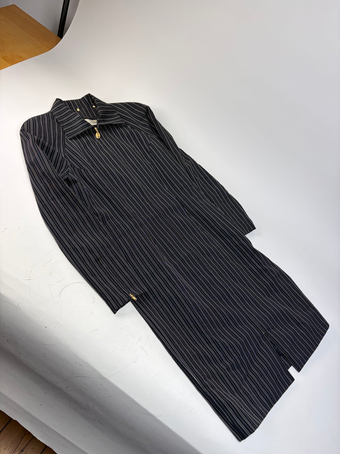 Vintage Dior Striped Cotton Dress Black White Gold M