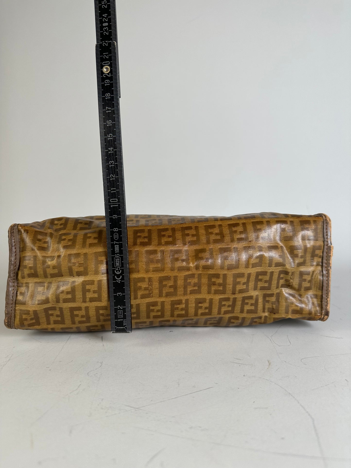 Vintage Fendi FF Monogram Coated Canvas Clutch Brown Tan